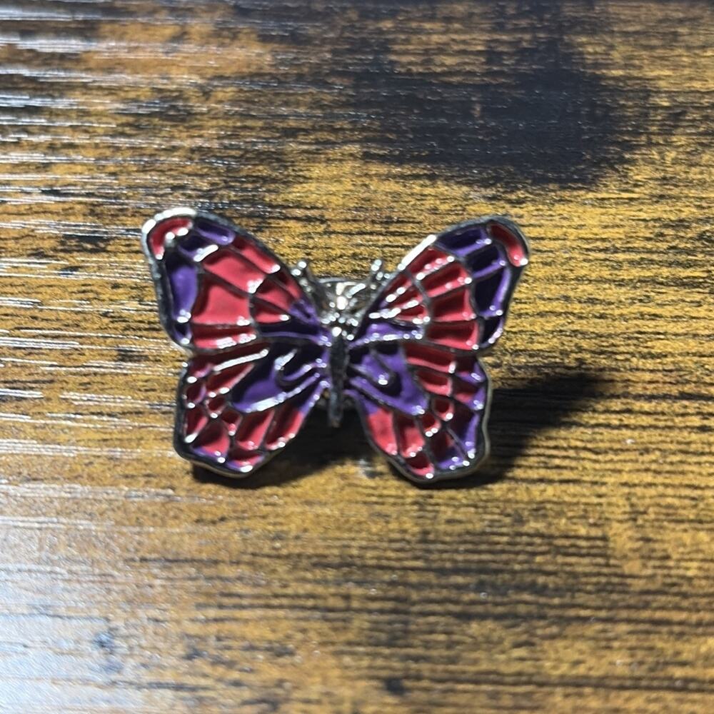 Enamel Purple Red Silver Tone BUTTERFLY Brooch Pin